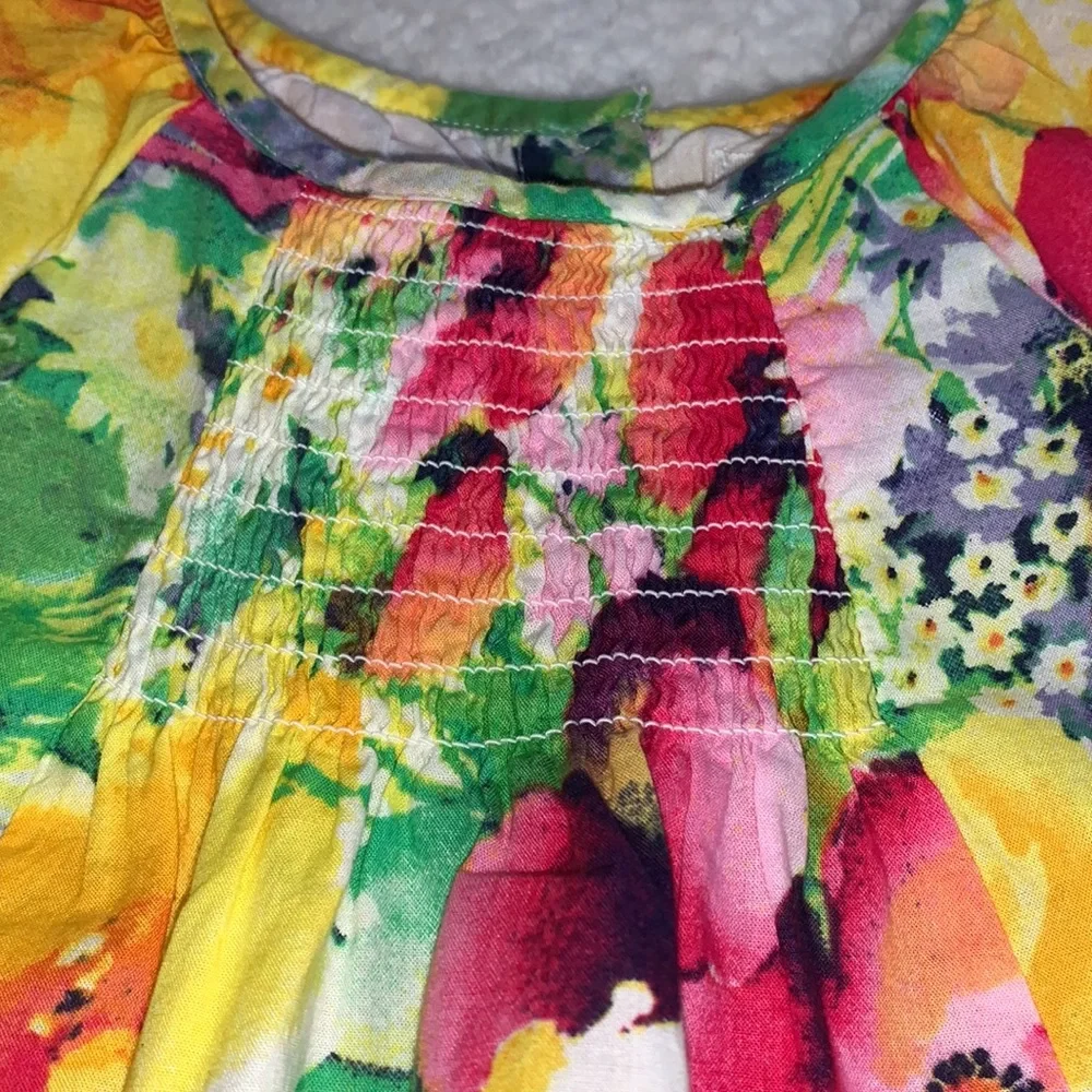 GAP Baby Floral Watercolor Dress 18-24M Yellow Pink EUC